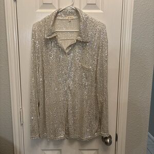 POL Sparkling Silver Sequin Blouse